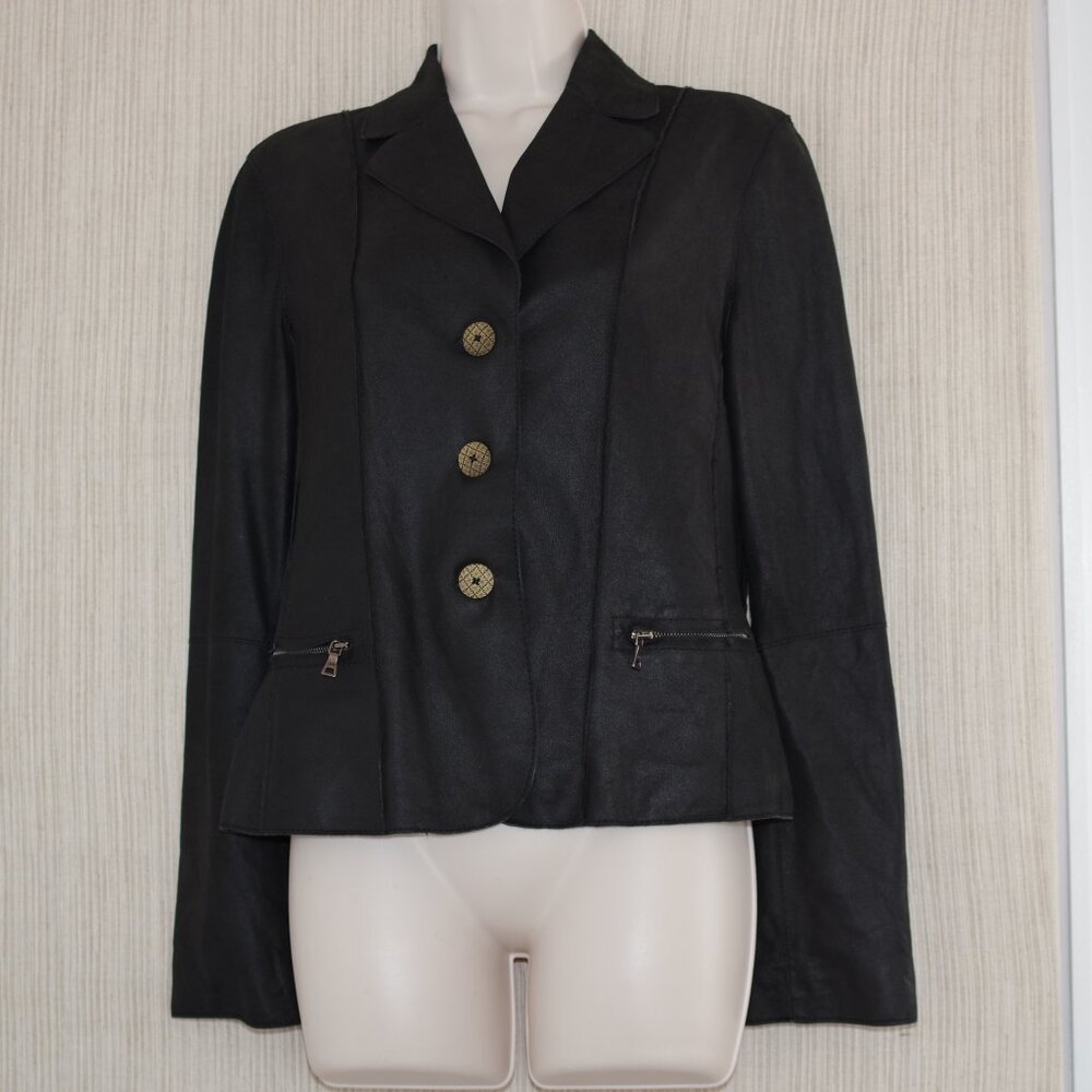 CHRIST Nubuck Black Leather Suede Blazer Women Size:36